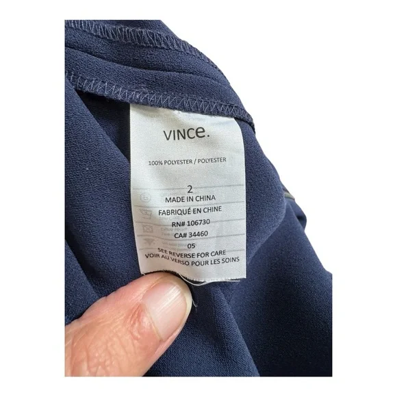 VINCE | $398 Crepe Zip-Front Cap Sleeve Jumpsuit in Navy, Size 2 - Picture 9 of 12